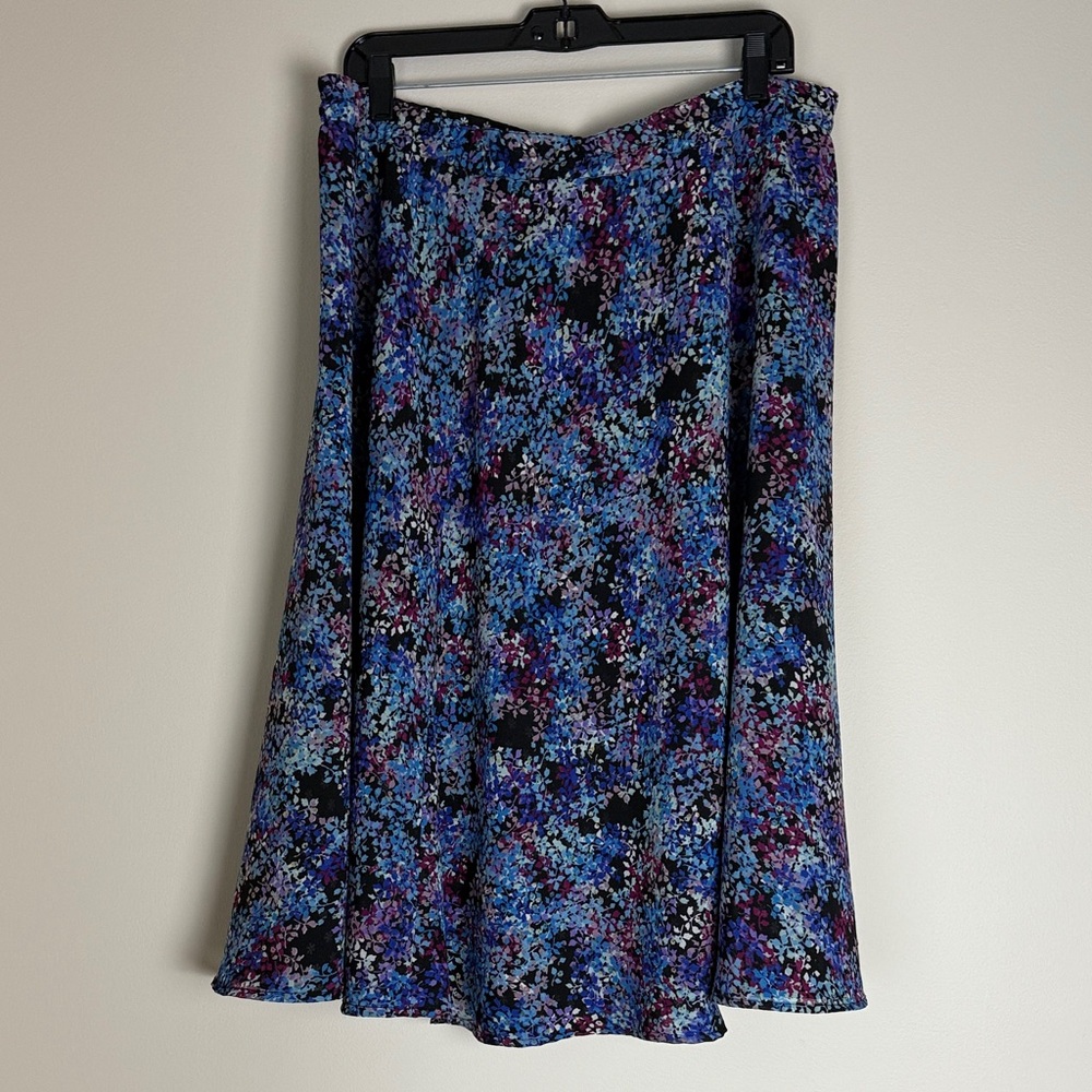 Women's Reversible Floral Midi Skirt Black White Blue Pink Elastic Waist Size XL